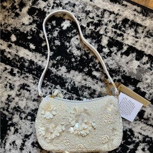 Elegant Cream Floral Beaded Women's Bag